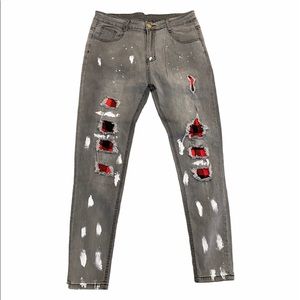 Ripped/ painted patchwork denim